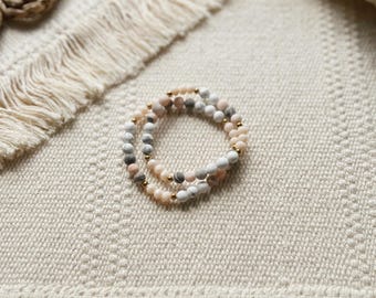 Soul Alignment Gemstone Bracelet || Matte Howlite Zebra Jasper || Pink Peach White Grey || Healing Crystals Zen Gems Mala Beads Energy Yoga