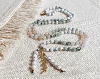 As I Am 108 Bead Mala || Aquamarine Amazonite Aura Quartz || Blue Teal Rainbow || Japa Meditation Yoga Boho