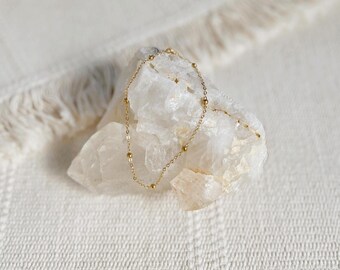 Halo Gold Bead Anklet || Gold Stainless Steel || Layering || Rolo || Waterproof Tarnishproof || Boho