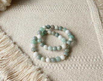 Manifestation Gemstone Bracelet || Amazonite Jade || Teal Green Mint Gold || Healing Crystals || Zen Gems || Mala Beads Energy Yoga
