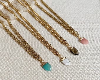 Gem Drop Cuban Necklace || Gold Stainless Steel || Pink Opal Amazonite Howlite Smoky Quartz || Layering || Chunky || Waterproof Tarnishproof