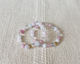 Aura Bloom Gemstone Bracelet || Rose Quartz Kunzite Aquamarine || Pink Blue Purple || Healing Crystals || Zen Gems Mala Beads Energy Yoga