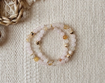 Embrace || Rose Quartz Sakura Agate  || Rose Pink Peach Clear || Healing Crystals || Zen Gems || Mala Beads Energy Yoga