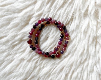 Divinity || Garnet Lepidolite Amethyst || Red Purple || Healing Crystals || Zen Gems || Bracelet Mala Beads Energy Heart