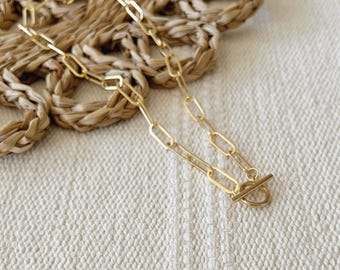 Veda Chunky Paperclip Toggle Necklace || Statement Gold Chain || Stainless Steel || Layering Waterproof Tarnishproof || Boho