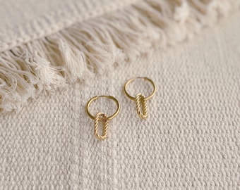 Mudra II 2in1 Twist Hoop Earrings || Gold Stainless Steel || Boho Dangle Minimalist || Waterproof Sensitive Ears