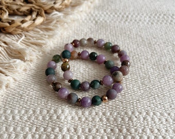 Inner Stability || Lilac Jasper Indian Agate || Green Purple || Healing Crystals Gemstone || Zen Gems || Yoga Mala Beads Beaded Energy Reiki