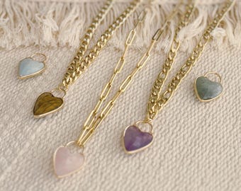 Wild Alchemy Necklace || Gold Stainless Steel || Amethyst Rose Quartz Labradite Heart || Cuban Chain || Tarnish Proof Waterproof || Boho