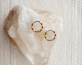 Veda Twist Hoop Earrings || Classic Stainless Steel Gold || Boho || Minimalist || Waterproof Sensitive Ears