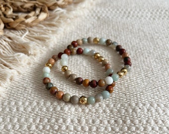 Perspective Bracelet || Amazonite Aquaterra Jasper || Red Brown Teal || Healing Crystals Gemstone