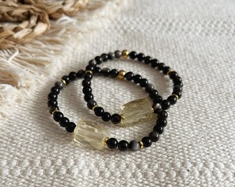 Persephone Goddess Bracelet || Goldsheen Obsidian Citrine || Black Gold || Healing Crystals || Zen Gems || Mala Beads Energy Yoga