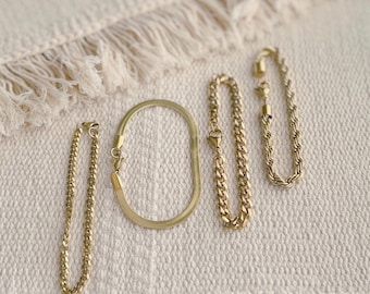 Waterproof Tarnish Proof Gold Chain Bracelet || Cuban Figaro Twist Stainless Steel || Boho || Women's