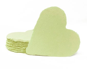 3 Inch light yellow hearts, handmade paper, deckle edge, recycled