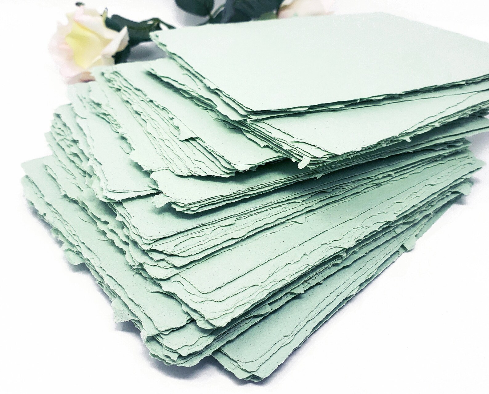 5x7 Sage green handmade paper recycled deckle edge Etsy