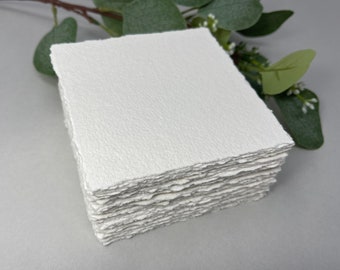 5x5 Handmade cotton rag paper, Torn edge, Deckle edge, 300 gsm, Textured paper