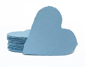 3 Inch blue hearts, handmade paper, deckle edge, recycled