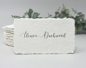 Printed name card, Cotton Paper, Hand torn, Deckle edge, Handmade cotton rag paper, Torn edge, Name card, Escort card, 2x3.5 inch, 300 gsm