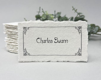 Printed name card, Cotton Paper, Hand torn, Deckle edge, Handmade cotton rag paper, Torn edge, Name card, Escort card, 2x3.5 inch, 300 gsm