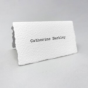 Printed cotton paper place cards with hand torn edges. 3.5x2 Tented name cards or escort cards in a luxurious thick textured cotton rag.