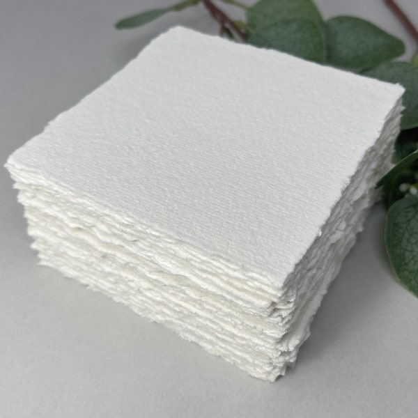 4x4 Handmade cotton rag paper, Torn edge, Deckle edge, 300 gsm, Textured paper