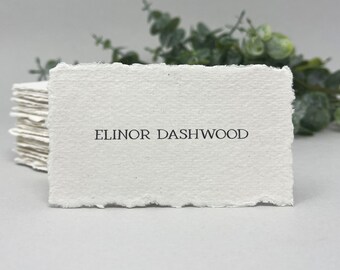 Printed name card, Cotton Paper, Hand torn, Deckle edge, Handmade cotton rag paper, Torn edge, Name card, Escort card, 2x3.5 inch, 300 gsm