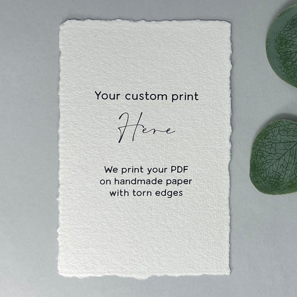 4x6 Handmade Paper, Custom printed, Torn edge, Cotton rag paper, Deckle edge, Textured paper