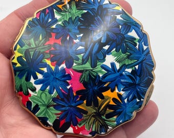 Vintage Stratton Compact Mirror | Gold Tone Enamel Floral Vanity Case