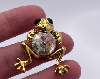 Vintage Kristall Neuheit Frosch-Brosche