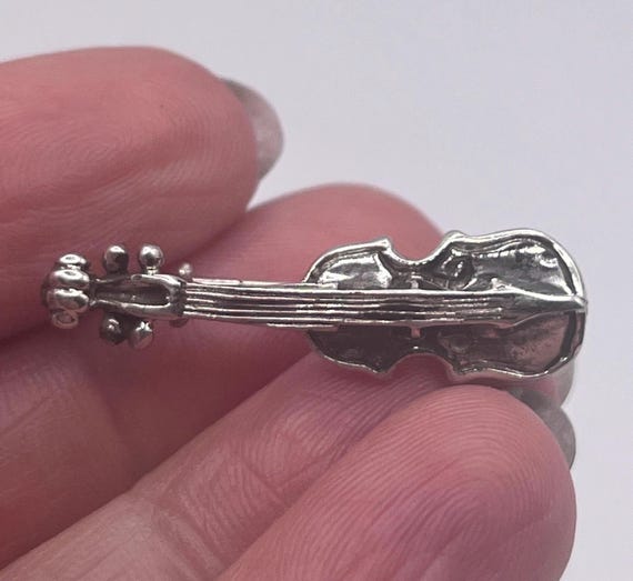 Vintage Sterling Silver Violin Brooch – Miniature Music Pin for Musicians, Teachers