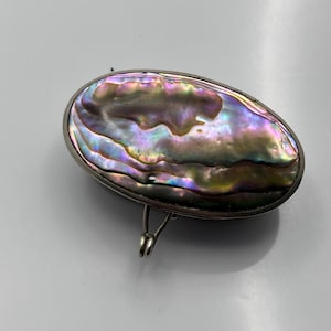 Vintage "Alpacka Mexiko" Nysilver och Abalone Snäckskal Gångjärnsförsedd Prydnadsask