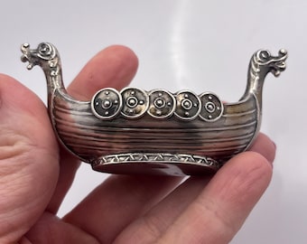 Vintage Sterling Silver Viking Boat Sugar / Salt Bowl Marked 830 Silver