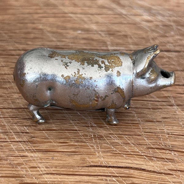Antique Figural Pig Vesta Case – Silver Tone Match Safe, Victorian Novelty Holder