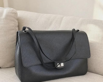Shoulder Bag Genuine Leather, Slouchy Tote Bag for Laptop, Soft Cowhide Leather Handbag