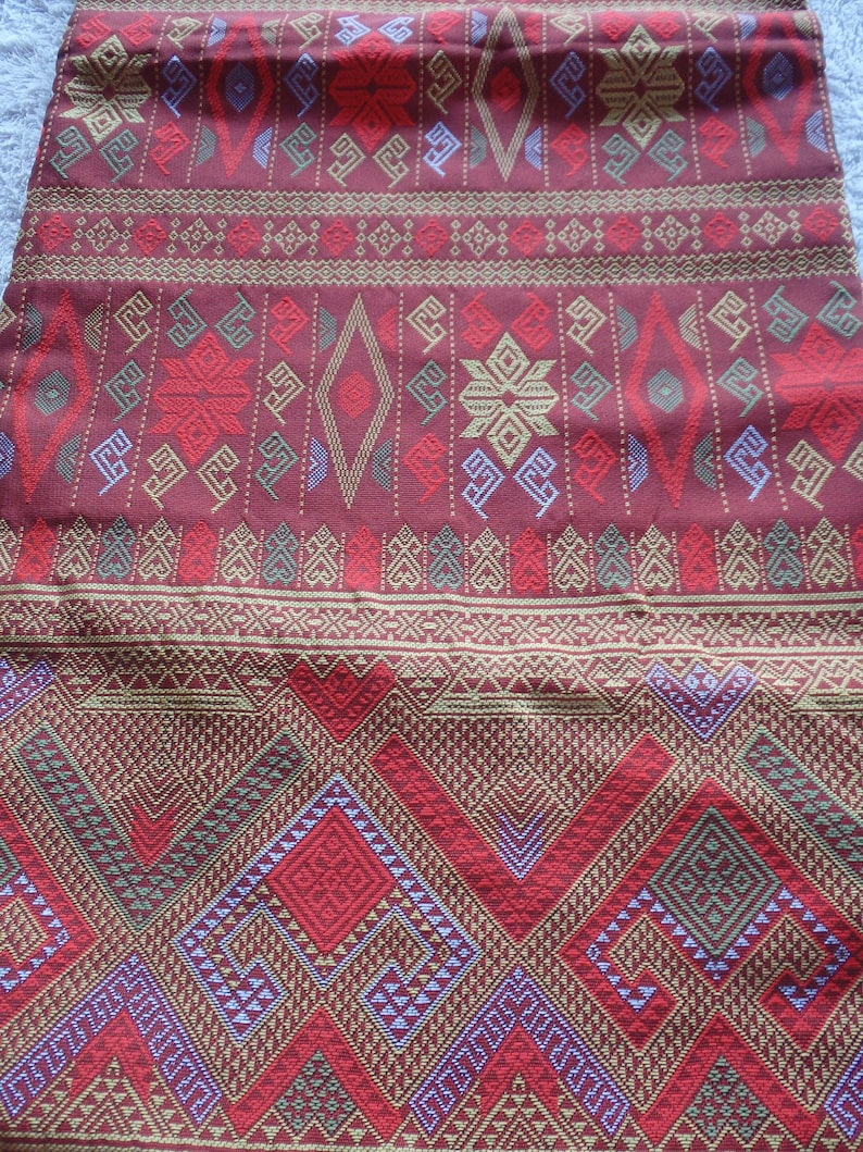 Synthetic silk Traditional Laos style Sinhsarongtube skirtwrap around skirt fabric Red in colour