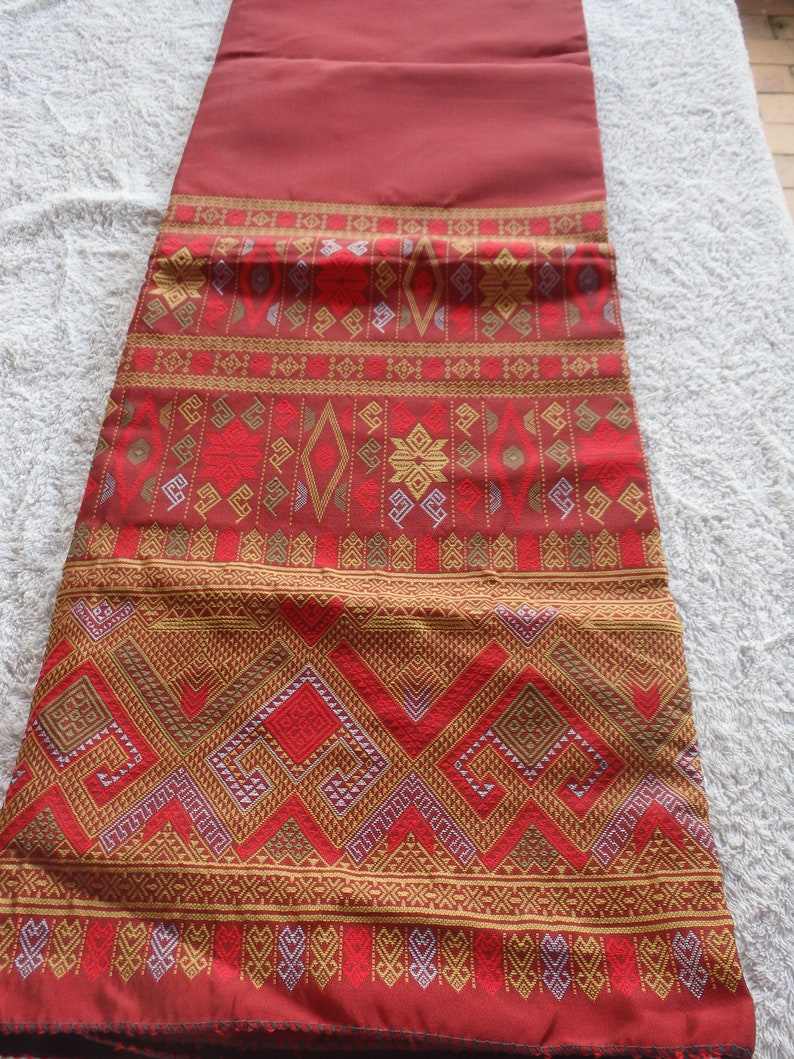Synthetic silk Traditional Laos style Sinhsarongtube skirtwrap around skirt fabric Red in colour
