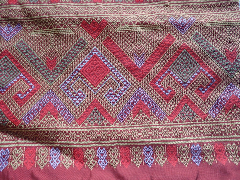 Synthetic silk Traditional Laos style Sinhsarongtube skirtwrap around skirt fabric Red in colour