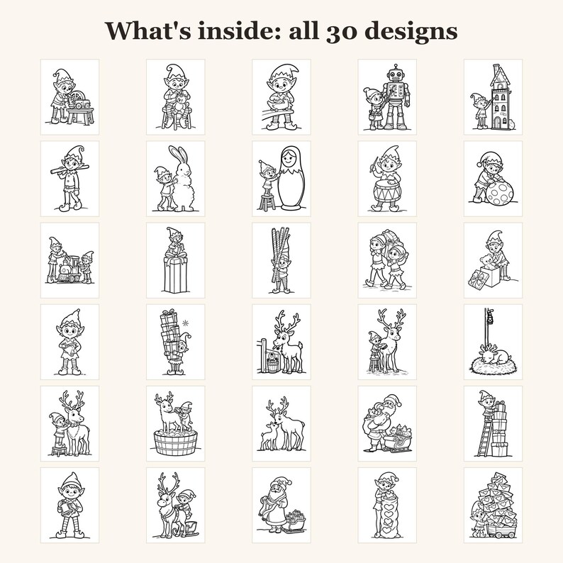 Christmas Coloring Pages for Kids, Santa Coloring Pages, Elf Coloring Pages, Christmas Activities for Kids, 30 Printable Pages (PDF) imagen 3