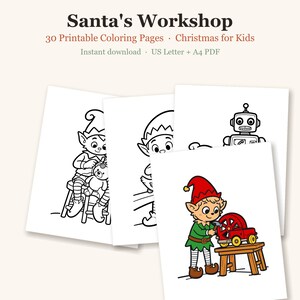 Christmas Coloring Pages for Kids, Santa Coloring Pages, Elf Coloring Pages, Christmas Activities for Kids, 30 Printable Pages (PDF) imagen 1