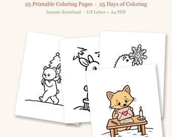 Advent Calendar Coloring Pages, Christmas Countdown Coloring for Kids, Advent Calendar for Kids, 25 Printable Pages (PDF Download)