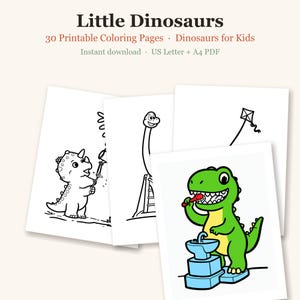 Dinosaur Coloring Pages Printable, Dinosaur Coloring Pages for Kids, Cute Dino Coloring for Preschool, 30 Printable Pages (PDF) image 1