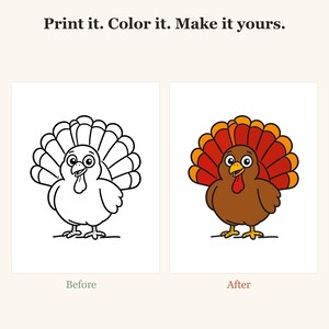 Dibujos para colorear de Acción de Gracias para niños, 30 páginas imprimibles, actividad para el aula con un lindo pavo (descarga en PDF) imagen 2