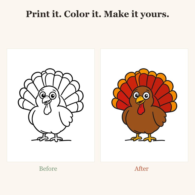 Dibujos para colorear de Acción de Gracias para niños, 30 páginas imprimibles, actividad para el aula con un lindo pavo (descarga en PDF) imagen 2