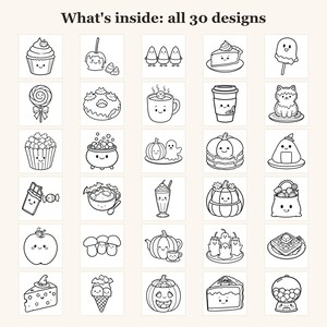 Desenhos para colorir de Halloween Kawaii, 30 guloseimas fofas com rostinhos, desenhos fáceis e vibrantes para crianças e adolescentes (Download em PDF) imagem 3