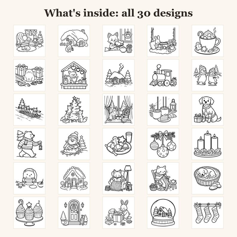 Cozy Christmas Coloring Pages, 30 Bold Winter Scenes (PDF Download) image 3