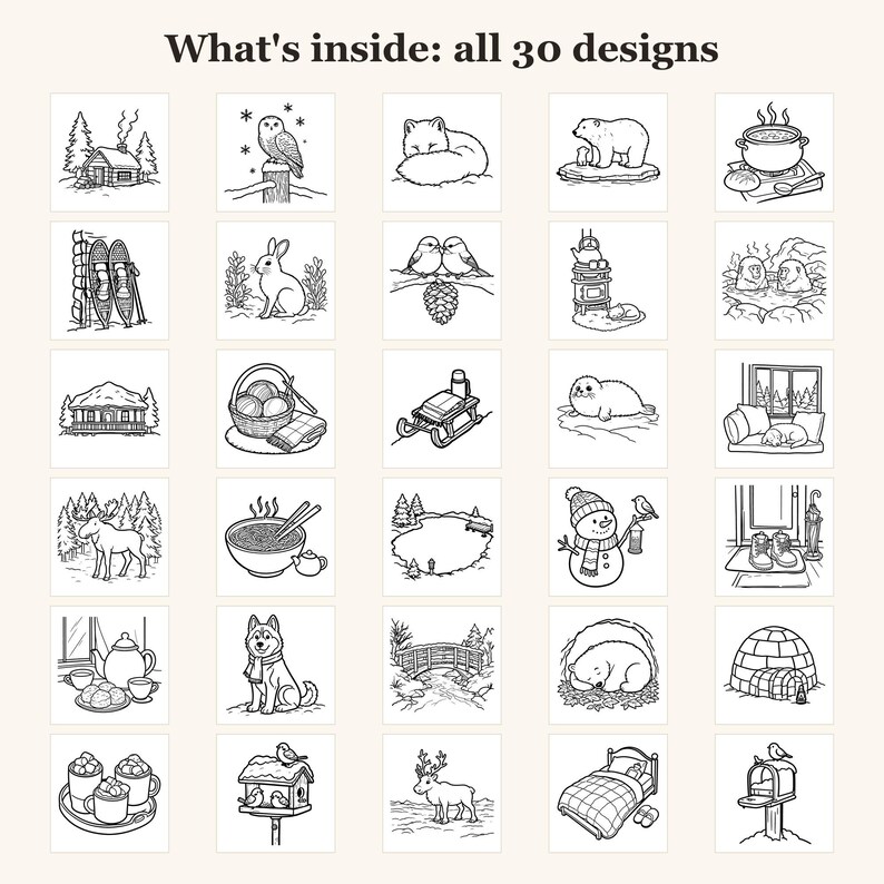 Winter Coloring Pages for Adults, Cozy Winter Coloring Pages, Bold and Easy Coloring Sheets, Hygge, 30 Printable Pages (PDF Download) imagen 3