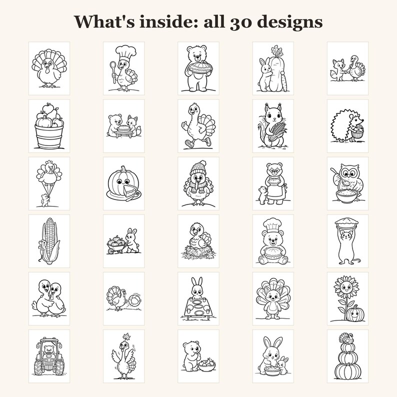 Dibujos para colorear de Acción de Gracias para niños, 30 páginas imprimibles, actividad para el aula con un lindo pavo (descarga en PDF) imagen 3