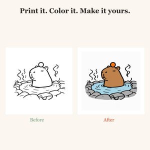 Dibujos para colorear de capibaras, 30 lindas páginas imprimibles de capibaras, ajolotes y ranas para niños y adolescentes, llamativas y fáciles (descarga en PDF) imagen 2