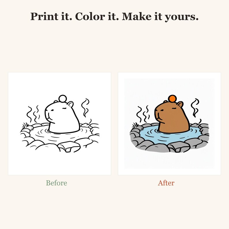 Dibujos para colorear de capibaras, 30 lindas páginas imprimibles de capibaras, ajolotes y ranas para niños y adolescentes, llamativas y fáciles (descarga en PDF) imagen 2