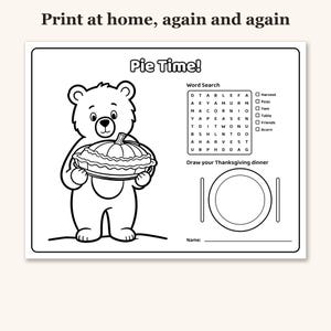 Manteles individuales de Acción de Gracias para niños, manteles individuales para colorear para niños, actividades de mesa de Acción de Gracias para niños, mantel individual para colorear imprimible (PDF) imagen 4