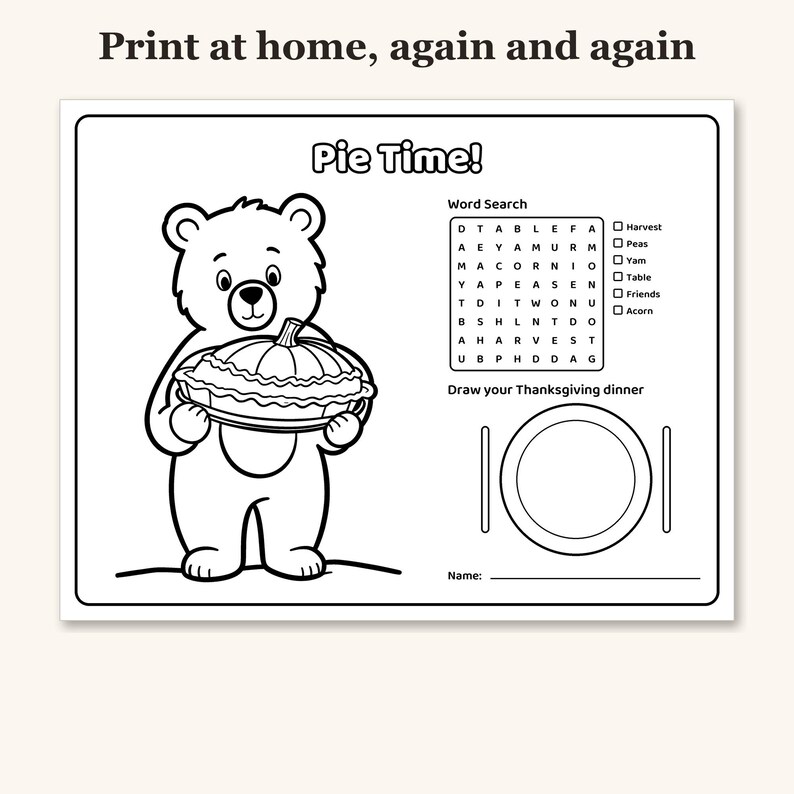 Manteles individuales de Acción de Gracias para niños, manteles individuales para colorear para niños, actividades de mesa de Acción de Gracias para niños, mantel individual para colorear imprimible (PDF) imagen 4